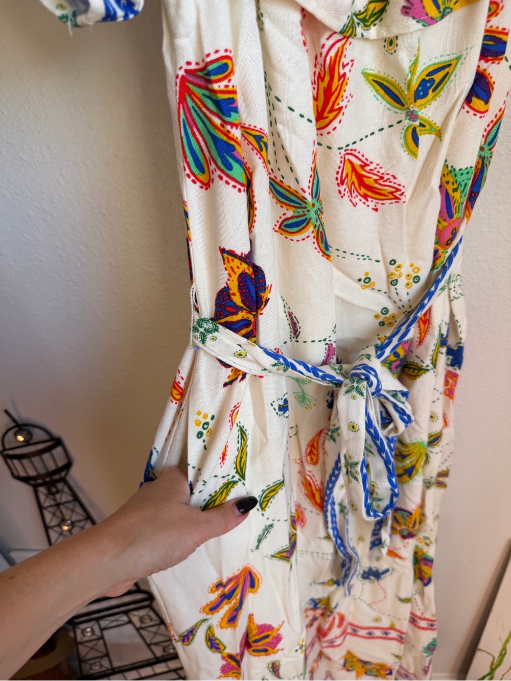 NWT SugarLips Miraflor Off Shoulder Linen Blend Floral Maxi Dress Belted Sz S - Picture 5 of 8